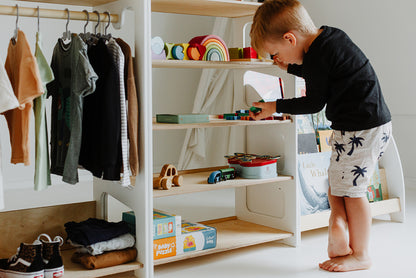 Montessori set Deluxe boekenkast+kledingrek+speelgoedkast