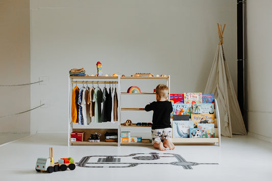 Montessori set Deluxe boekenkast+kledingrek+speelgoedkast